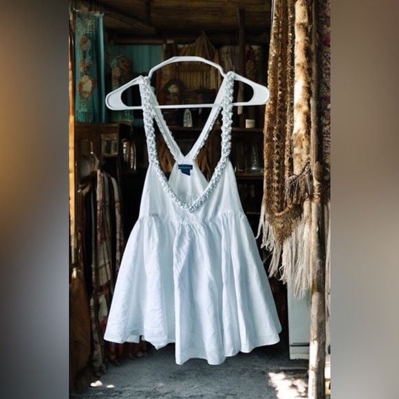 Moda International Tops - Moda International White Flowy Tank with Beaded Straps